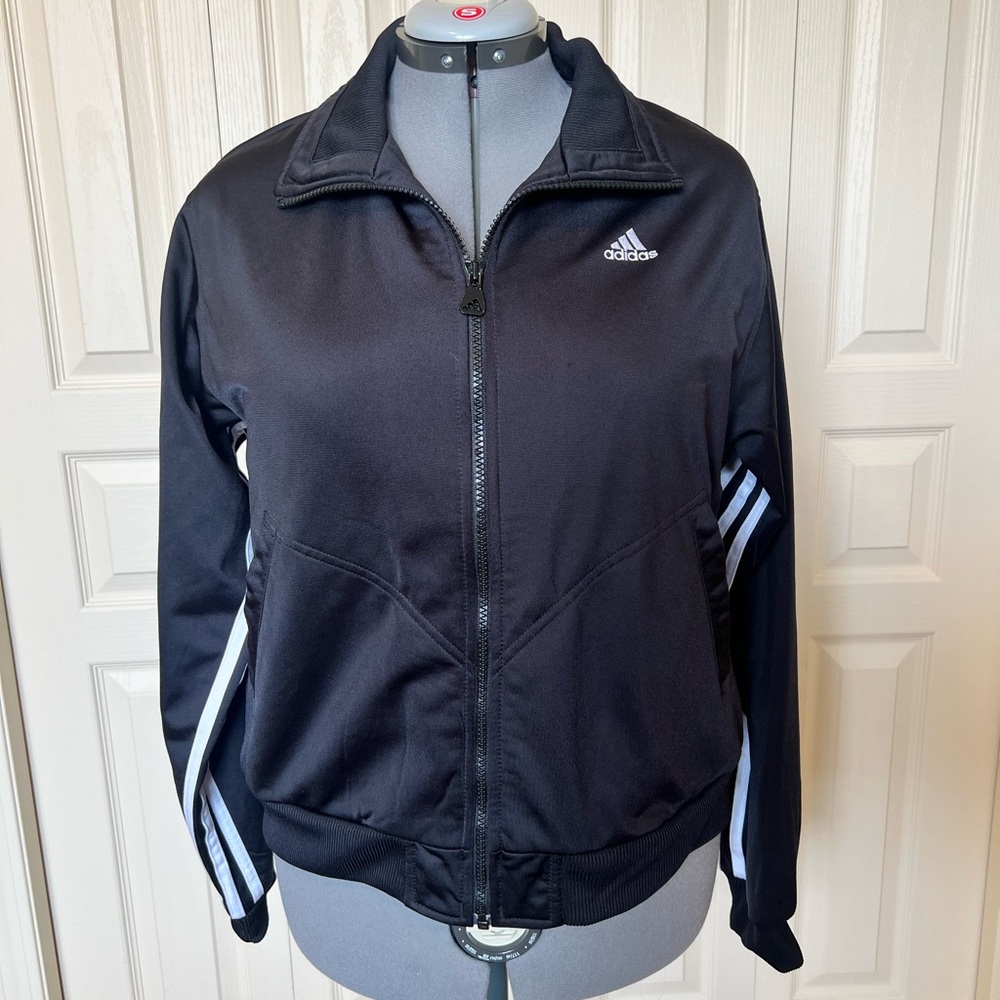Vintage Adidas Women's Black Bomber Track Jacket - Size L
